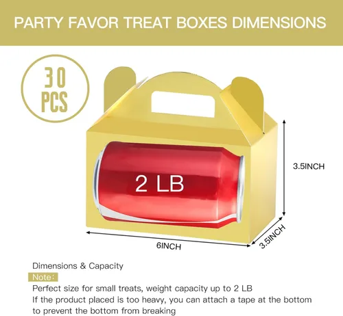 Miniatura 3 de MOORAY Paquete de 30 cajas de dulces con asas, cajas de regalo para fiestas de cumpleaños infantiles, baby shower, boda, Halloween y Navidad (dorado)