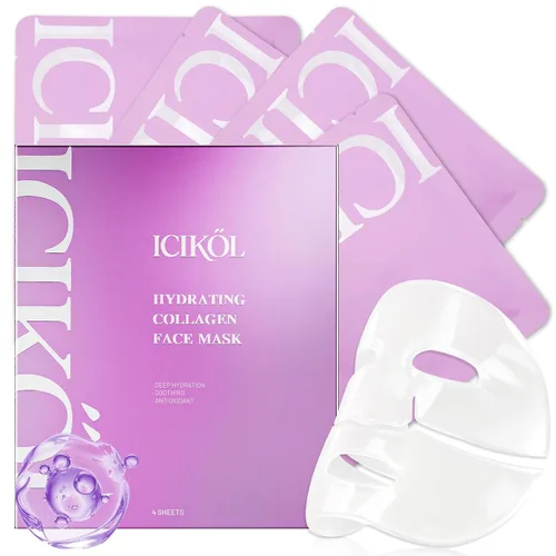 Miniatura 9 de Máscara facial de colágeno hidrolizado profundo, paquete de 4 – Máscara de lámina antiedad con péptidos y ácido hialurónico, restaura la elasticidad
