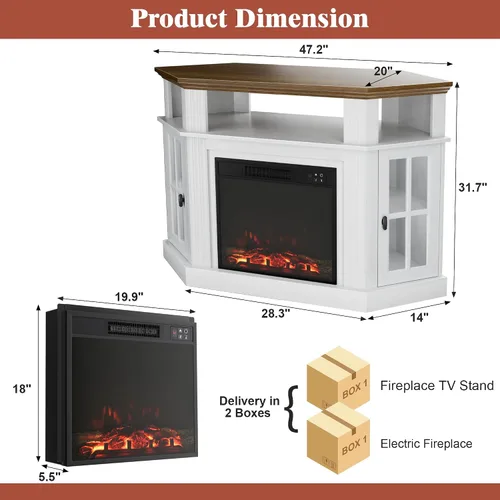Miniatura 2 de Furmax Soporte esquinero para TV con chimenea de hasta 55 pulgadas, consola moderna con chimenea eléctrica de 18 pulgadas, centro de entretenimiento