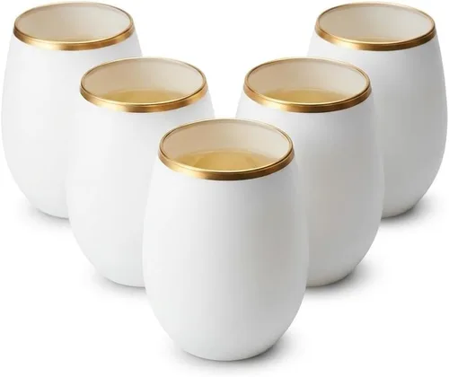 Miniatura 19 de Oojami 40 vasos de 12 onzas irrompibles de plástico sin tallo, para vino, champán, whisky, elegantes, duraderos, desechables, para interiores y negro