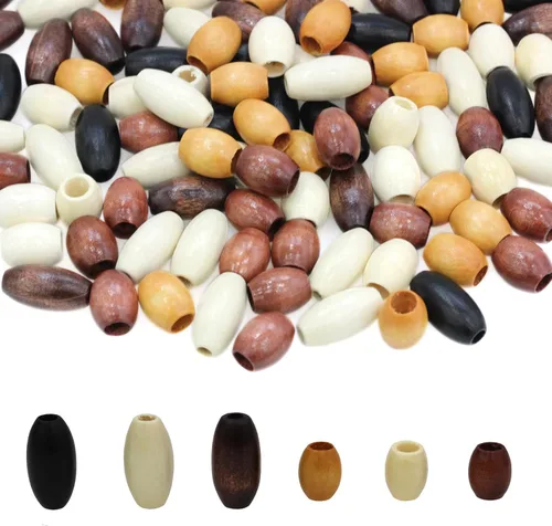 Miniatura 19 de 200 piezas de cuentas de madera natural con agujero grande, BetterJonny - 20 mm de cuentas rondelle redondas de madera sueltas, cuentas de madera