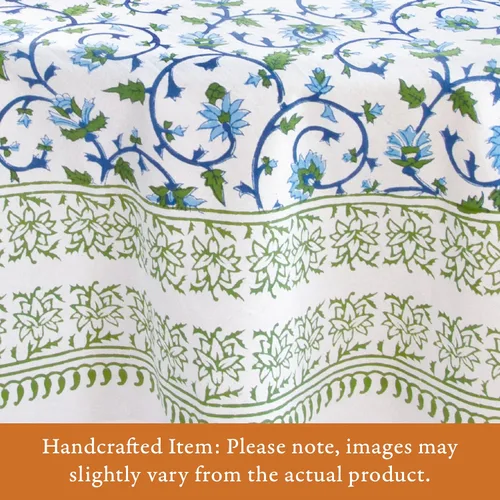 Miniatura 2 de Saffron Marigold Mantel redondo impreso a mano – Taj azul iluminado por la luna lujoso 100% algodón, lavable, para decoración del hogar, cocina, Taj