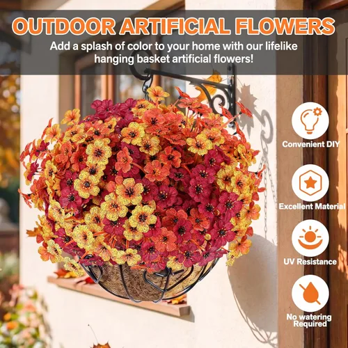 Miniatura 3 de Paquete de 22 flores artificiales para exteriores, flores sintéticas resistentes a los rayos UV con plantas de plástico, flores de seda sintética