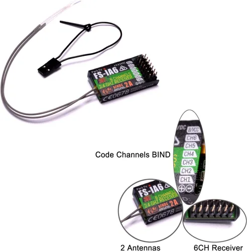 Miniatura 5 de YoungRC Flysky FS-iA6 Receptor 2.4G 6CH Receptor de control remoto con doble antena compatible FS-i4 i6 i10 GT2E GT2F GT2G Transmisor RC210
