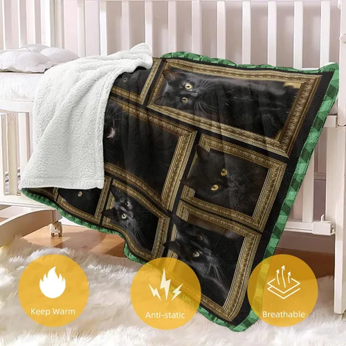 Miniatura 4 de Manta de gato negro, regalos para mujeres y hombres, acogedora manta suave y mullida para sofá, cama, viajes, manta ligera de franela de felpa