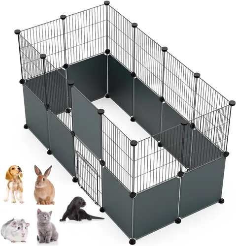 Miniatura 10 de LANGXUN 24 piezas de corralito para mascotas pequeños con tapete impermeable, jaula C & C para cachorros, gatitos, jaula de conejos, jaulas
