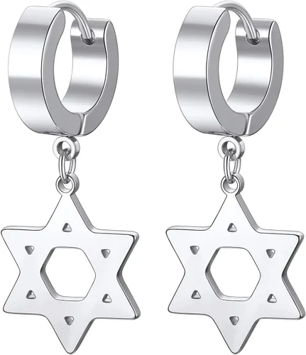 Star of David Earrings for Men Women, Punk Jewelry, BlackGold Plated Stainless Steel, Hypoallergenic for Sensitive Ears, Come Gift Box