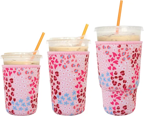 Miniatura 17 de Paquete de 3 fundas reutilizables para café helado - Xumbtvs funda aislante para bebidas frías, soporte de taza de café de neopreno (negro)