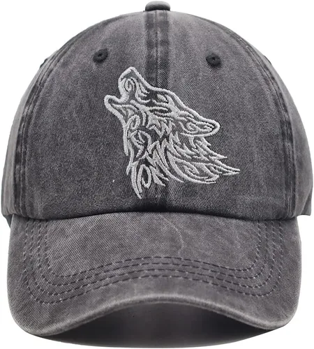 Gorra de béisbol unisex bordada animal tribal lobo aullido
