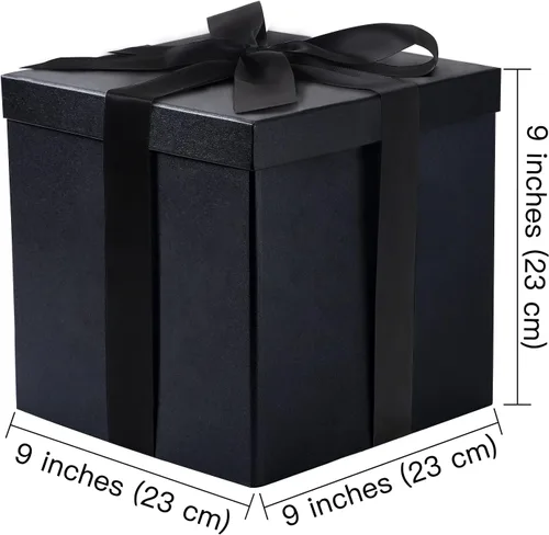 Miniatura 3 de RUSPEPA Caja de regalo mediana negra con tapas, cinta y papel de seda, caja de regalo plegable perfecta para cumpleaños, graduación, día del padre