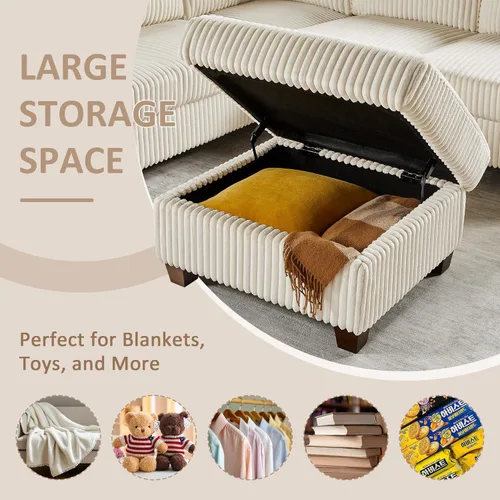 Miniatura 4 de Sofá modular modular en forma de V de 90.6 pulgadas con otomana de almacenamiento, sofá esquinero de pana de 6 asientos con asiento profundo