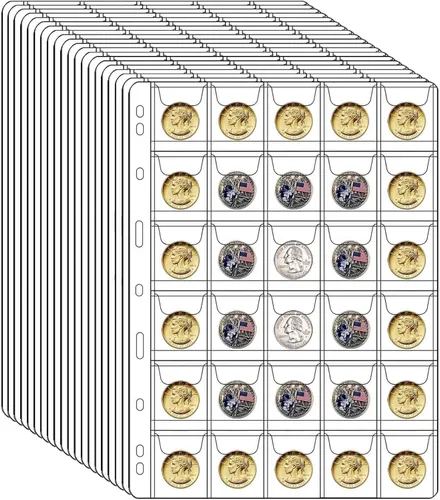 Miniatura 8 de 20 hojas de páginas de suministros para colección de monedas, páginas estándar de 9 agujeros para colección de monedas para colección de monedas