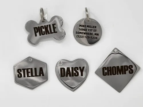 Miniatura 3 de Etiquetas de identificación de acero inoxidable Dr. Fremont's para perros grabadas, personalizadas para collar de gato o perro, fuente audaz