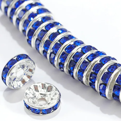 Miniatura 19 de 100 cuentas espaciadoras Rondelle redondas de cristal con diamantes de imitación checos chapados en plata, cuentas sueltas para manualidades, Blanco