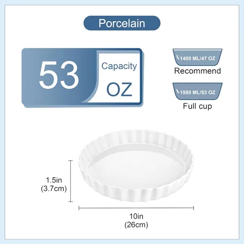 Miniatura 2 de LOVECASA Molde para hornear quiche de porcelana, molde para pastel reutilizable de 10 pulgadas, molde redondo antiadherente para pastel, molde