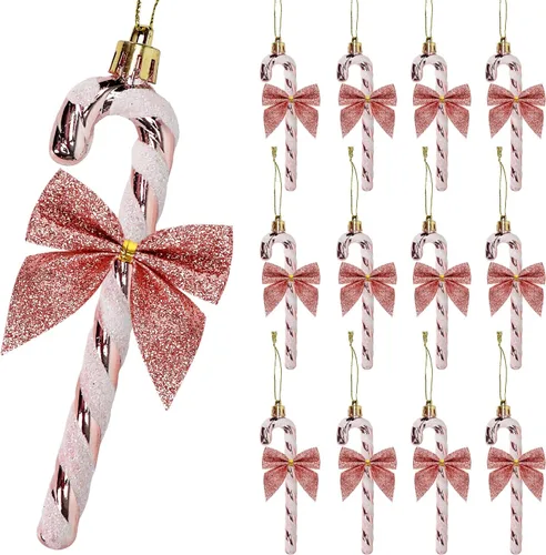 Miniatura 10 de 24 piezas de decoraciones navideñas de bastón de caramelo, lazos de bastón de caramelo con purpurina de 5.5 pulgadas para árbol de Navidad, adorno