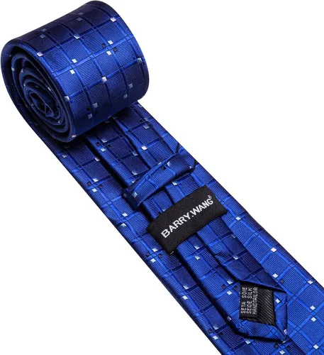 Miniatura 149 de Barry.Wang Juego de corbatas a cuadros para hombre con pañuelo gemelos de rayas clásicas