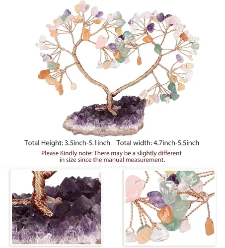 Miniatura 3 de Árbol de la vida de cristal de corazón con base de cristal de amatista natural, decoración espiritual de habitación para Reiki Feng Shui, buena