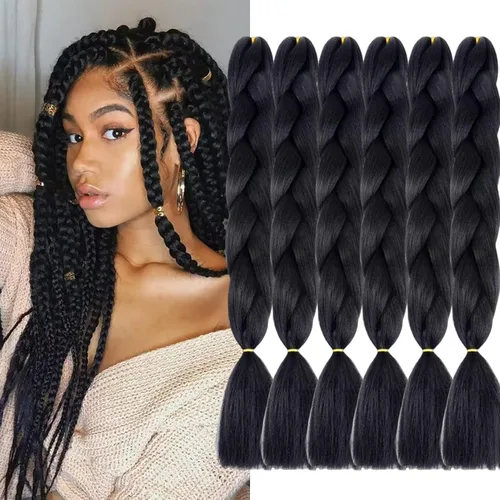 Miniatura 48 de Beige (613#) 6 paquetes de cabello trenzado de 24 pulgadas, de fibra sintética, sin picazón, extensiones de cabello para trenzar jumbo, textura