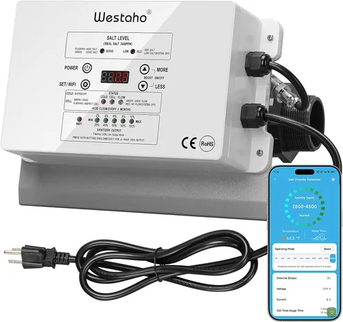 Generador de cloro salino WiFi, sistema de cloración de sal con celda de titanio de Estados Unidos, monitoreo en tiempo real y control de