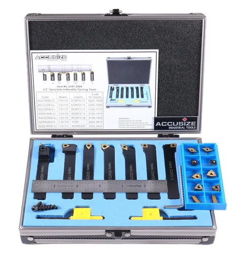 Miniatura 10 de Accusize Industrial Tools 1/2" 9 piezas/juego, herramientas de torneado de carburo indexables y barra de mandrinar, 2988-0012 1/2" Shank 9pc