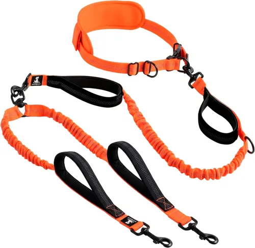 Miniatura 25 de SparklyPets Double Bungee Waist 2 Dog Leash with Back Brace – Dual Dog Leash for Medium/Large Breeds – Running Belt Fanny Pack with Phone, Waste