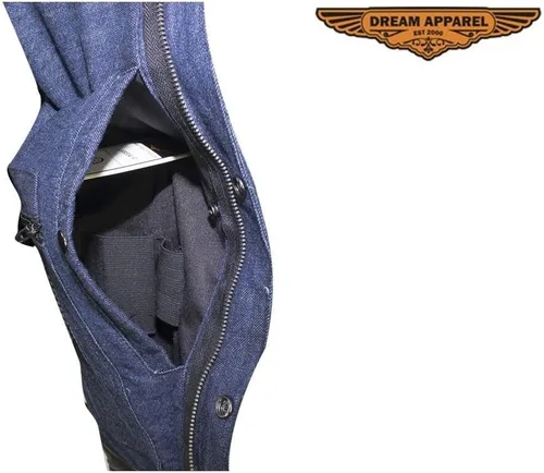Miniatura 5 de Chaleco de mezclilla para hombre con ribete de cuero, 2 bolsillos para pistola