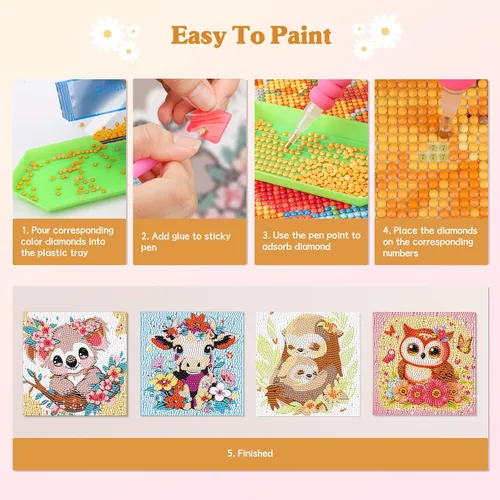 Miniatura 4 de Paquete de 4 kits de arte de diamantes para niños y adultos principiantes, kits de pintura de diamantes de dibujos animados 5D para niños, kits