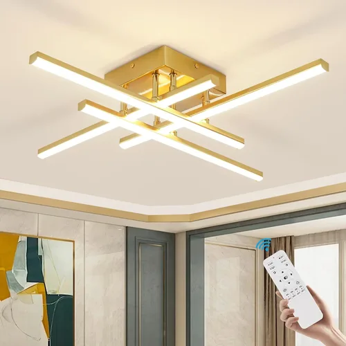 Miniatura 10 de CANEOE Moderna lámpara de techo LED de 38W regulable, lámpara de techo de montaje empotrado con control remoto, color plateado, cerca de la lámpara