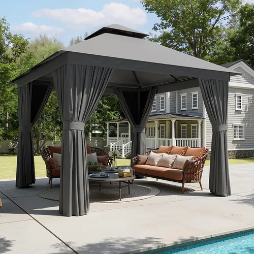 Miniatura 20 de Aoxun Gazebo para exteriores de 8 x 8 pulgadas para patio, toldo con marco de metal, cenador pequeño de doble techo resistente, kiosco para patio