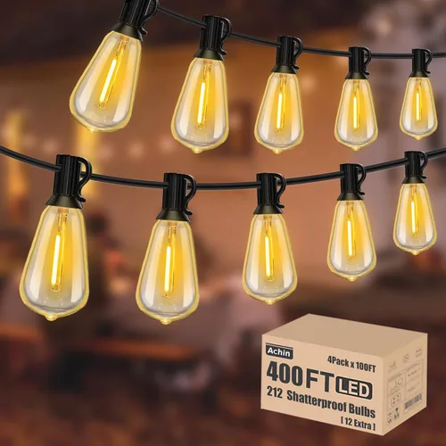 Miniatura 16 de Achin - Cadena de luces para exteriores de 100 pies G40 Globo de patio, luces LED impermeables al aire libre con 50+2 bombillas LED irrompibles