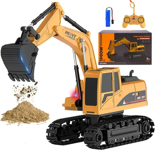 MQDMINI Excavadora de construcción – Camión excavador de ingeniería de juguete, auto hidráulico recargable con control remoto para niños y niñas de