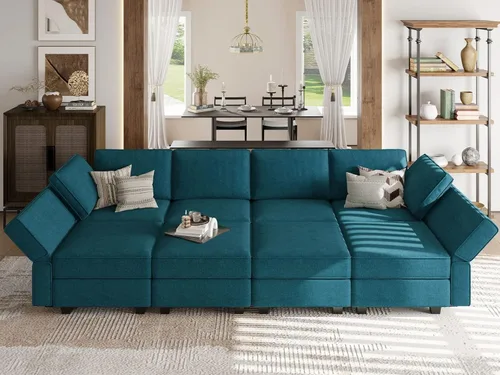 Miniatura 17 de Belffin - Sofá seccional modular con cama oculta, sofá seccional convertible para sala de estar. Sofá color gris claro
