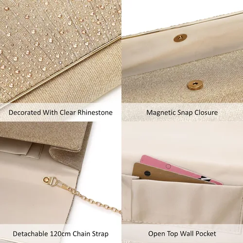 Miniatura 7 de DETARA Bolsos de noche para mujer, con lentejuelas y purpurina para mujer, bolso de mano brillante, bolso formal para boda, fiesta, baile