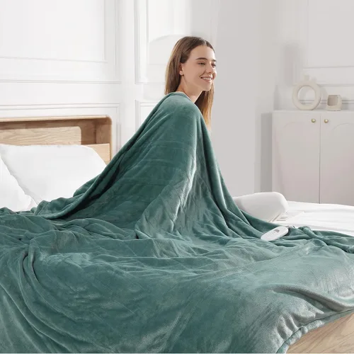 Miniatura 9 de Manta eléctrica completa verde de 72 x 84 pulgadas, manta térmica de franela sedosa ultrasuave con 5 niveles de calor y temporizador de 10 horas