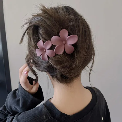 Miniatura 3 de AIUPUOC Pinzas para el pelo de flores, pasadores franceses mate, horquillas florales negras, pinzas de garra, antideslizantes, accesorios elegantes