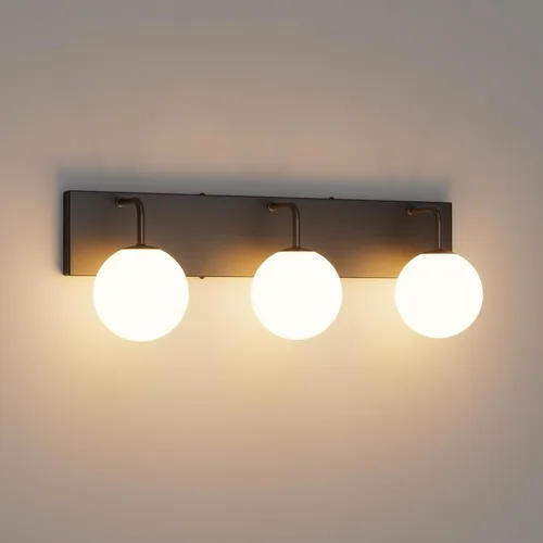 Miniatura 11 de Tipace Lámpara de tocador negra, 2 luces modernas sobre espejo con globo blanco leche blanca para baño (excluye bombilla)