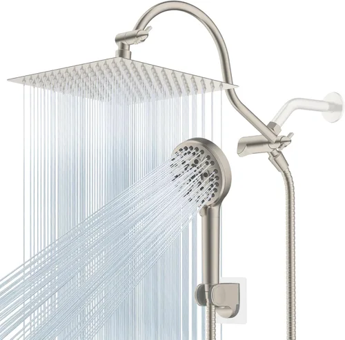 Miniatura 27 de Hibbent All Metal Combo de Cabezal de Ducha de Lluvia de 12 pulgadas con Doble Filtro, Cabezal de Ducha de Mano de Alta Presión con Brazo de Acabado