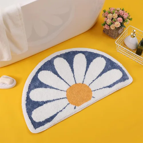 Daisy - Alfombra de baño de felpa de secado rápido con respaldo de goma, antideslizante y lavable para ducha y dormitorio (azul, 24 x 16 pulgadas)