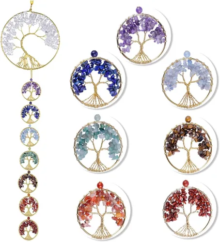 Miniatura 3 de rockcloud Colgante de pared con cristales curativos de cuarzo roca, árbol de la vida, piedras preciosas caídas, adorno colgante para ventana