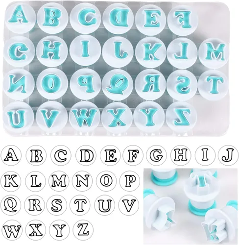 Miniatura 6 de BENBO - Juego de moldes para tartas con números de letras del alfabeto, 36 piezas para fondant, azúcar, manualidades, sello de galletas, impresión