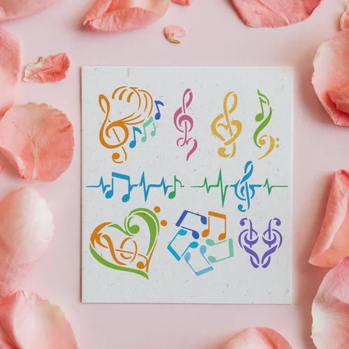 Miniatura 5 de FINGERINSPIRE Plantillas de notas musicales – Plantilla de notas de corazón de plástico de 11.8 x 11.8 pulgadas, patrón de varias formas