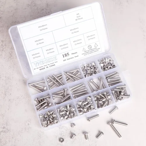 Miniatura 5 de Kit de tornillos y tuercas de cabeza de botón M5 M5 x 0.197 in 0.315 in 0.394 in 0.472 in 0.630 in 0.787 in 0.984 in 1.181 in acero inoxidable 304