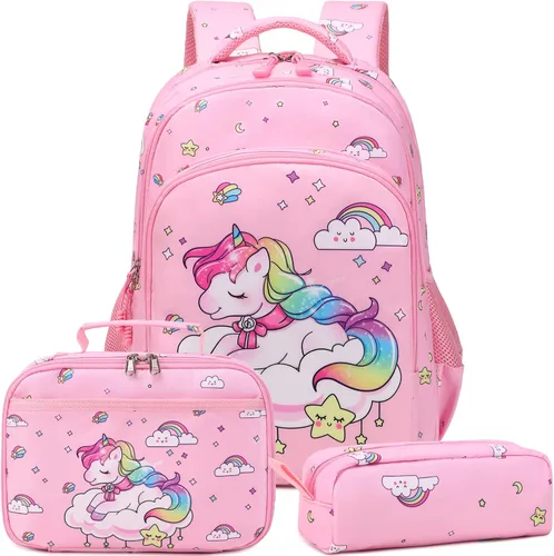Miniatura 8 de Juego de mochila para niñas y adolescentes, mochila escolar para niños con bolsa para el almuerzo, estuche para lápices, mochilas escolares