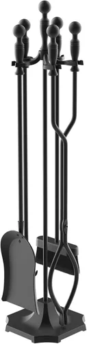 Miniatura 9 de Juego de 5 herramientas para chimenea de 31 pulgadas, herramientas de hierro forjado con mango ergonómico, juego de accesorios para chimenea incluye