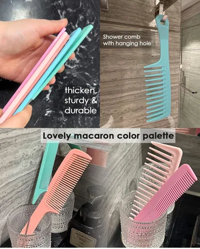 Miniatura 8 de Peines de pelo para mujeres y hombres, peine de dientes anchos grandes, dientes finos, peine de cola de rata, juego de peines para desenredar