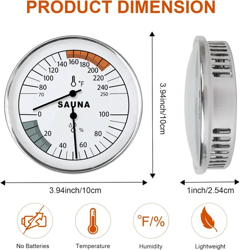 Miniatura 3 de Combo de termómetro e higrómetro de sauna, medidor preciso de temperatura y humedad para sala de sauna, rango de temperatura 70-250°F, rango