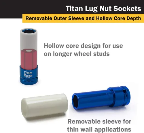 Miniatura 5 de Titan 21091 - Llave de vaso de impacto de 17 mm de 1/2 pulgada sin marcas para tuerca de rosca profunda