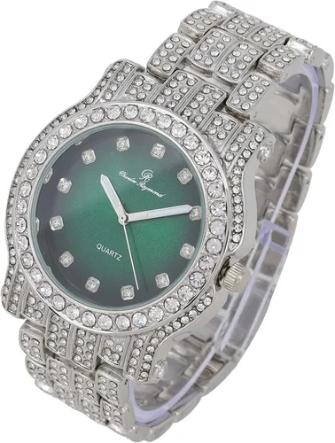 Miniatura 29 de Charles Raymond Bling-ed Out Ultimate Hip Hop Royalty Reloj para hombre con número romano de fácil lectura o indicadores de tiempo de diamantes