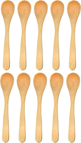 Miniatura 10 de BambooMN Cucharas de bambú para servir, mini cuchara de azúcar con sal, pequeñas cucharas de madera para especias, ovalada negra de 3.5 pulgadas, 10